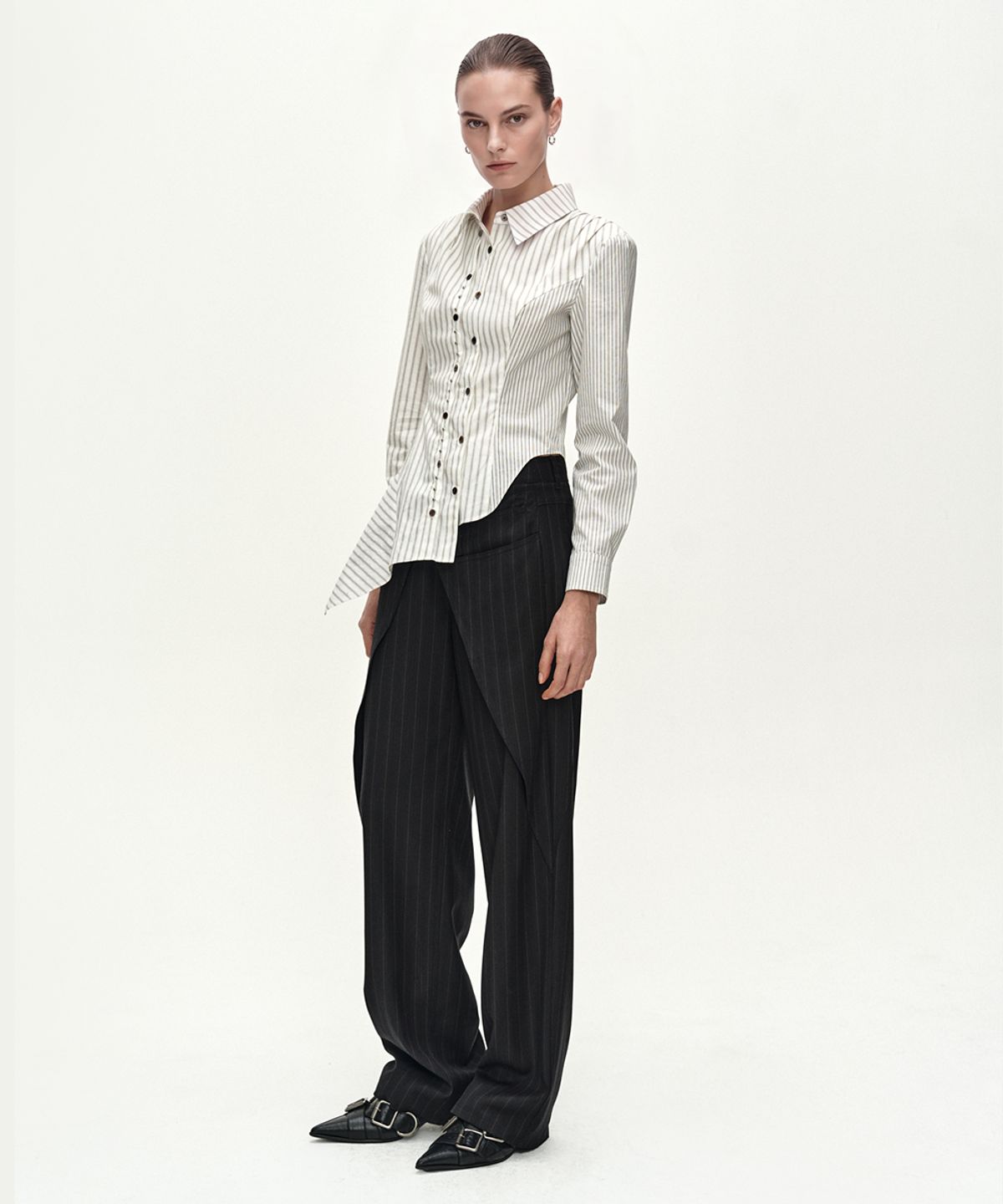 앤더슨벨(ADSB ANDERSSON BELL) STRIPE WRAP PANTS (BLACK)