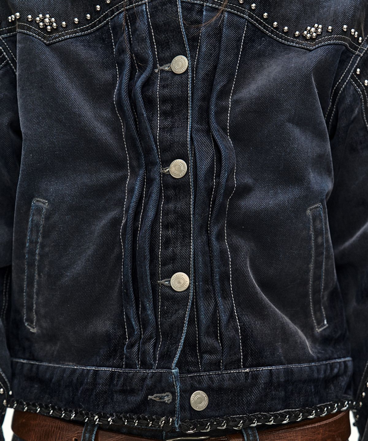 앤더슨벨(ADSB ANDERSSON BELL) STUDDED VELVET DENIM JACKET (BLACK/NAVY)