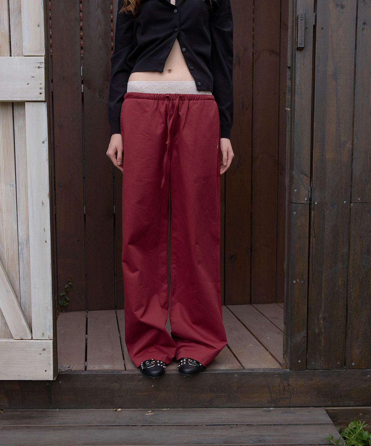 어패럴아카이브(APPAREL ARCHIVE) Cove cotton wide pants - Burgundy