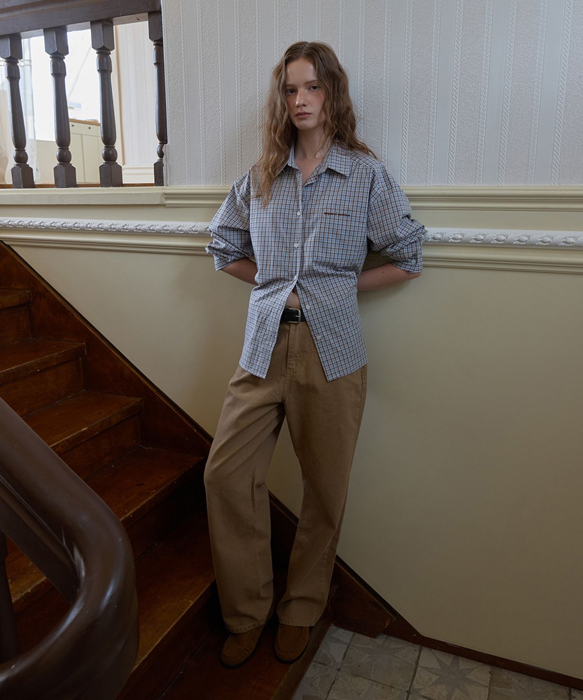 어패럴아카이브(APPAREL ARCHIVE) Lown check shirt - Skyblue