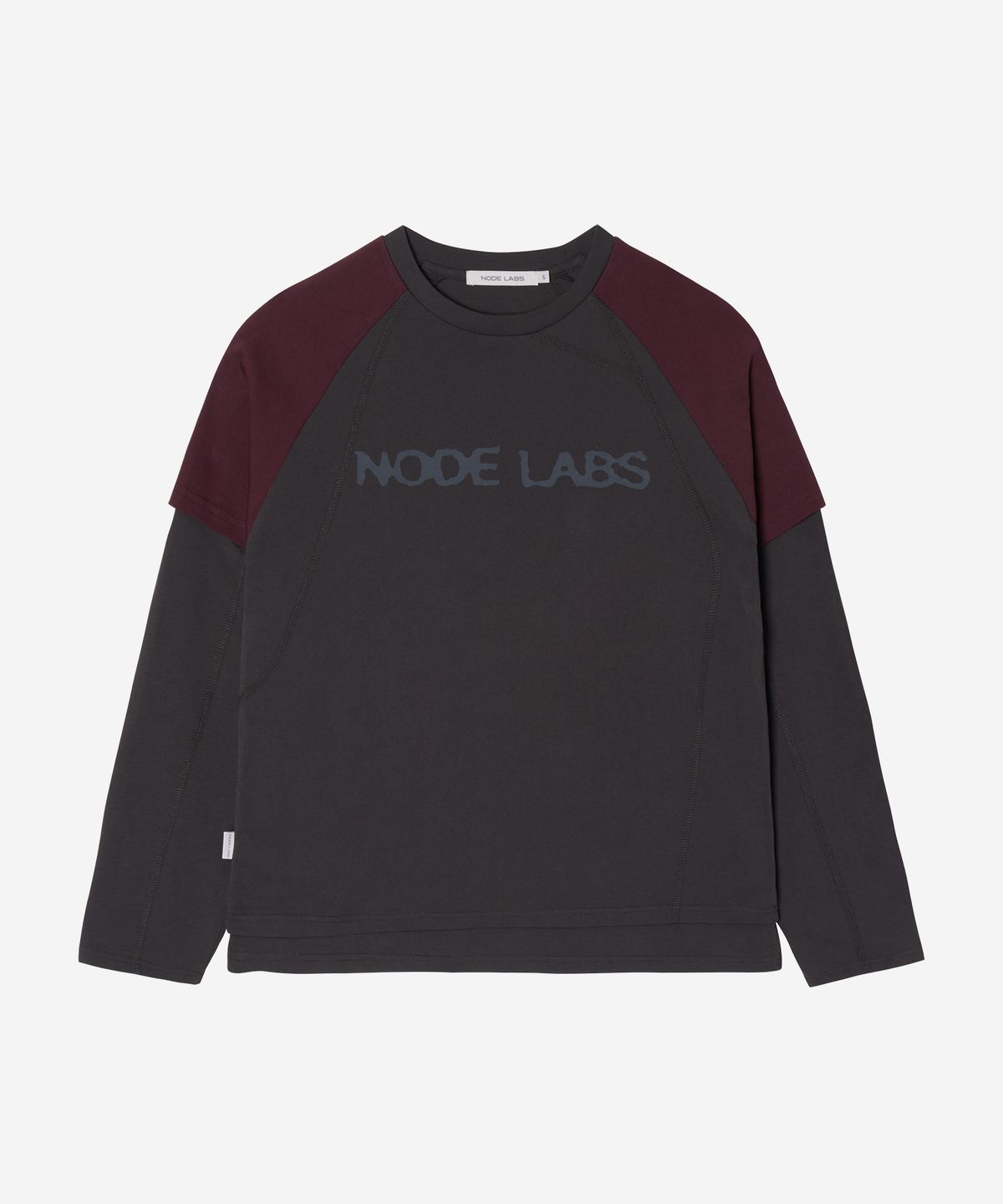 노드랩스(NODE LABS) DEV:12 슬래쉬 레이어드 배색 롱슬리브 티셔츠_차콜