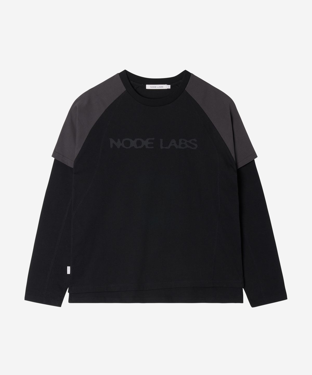 노드랩스(NODE LABS) DEV:12 슬래쉬 레이어드 배색 롱슬리브 티셔츠_블랙