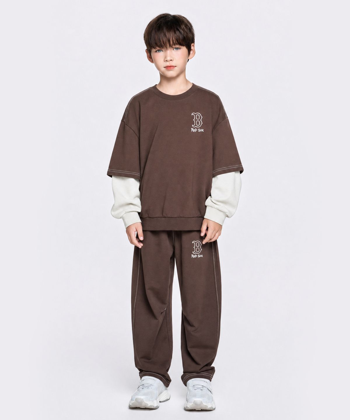 엠엘비 키즈(MLB KIDS) 스트릿 그래픽 레이어드 맨투맨 세트 BOS (Brown)