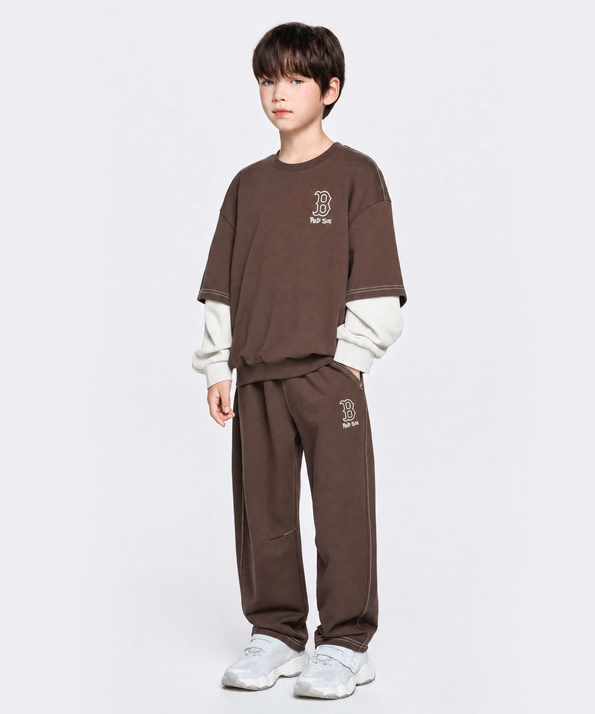 엠엘비 키즈(MLB KIDS) 스트릿 그래픽 레이어드 맨투맨 세트 BOS (Brown)