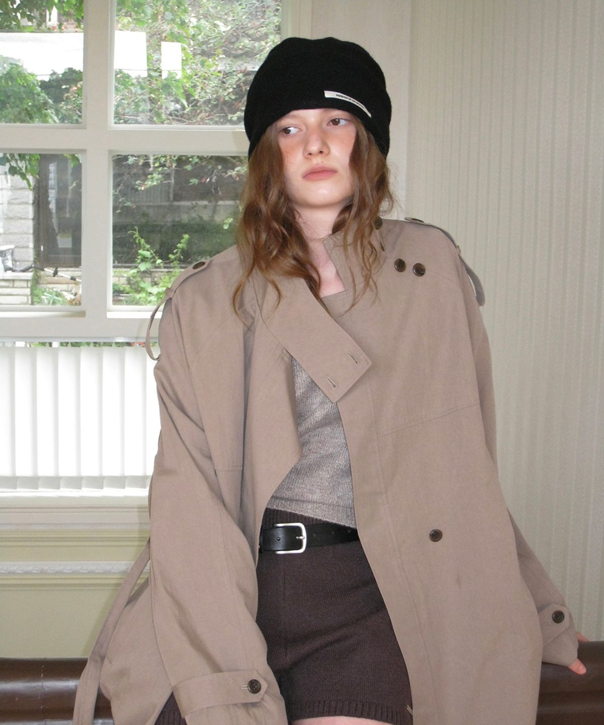 어패럴아카이브(APPAREL ARCHIVE) Nell high-neck half trench coat - Mocha beige
