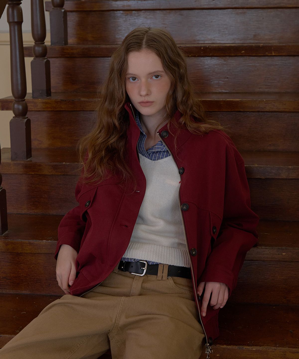 어패럴아카이브(APPAREL ARCHIVE) Soft cotton pocket blouson - Burgundy
