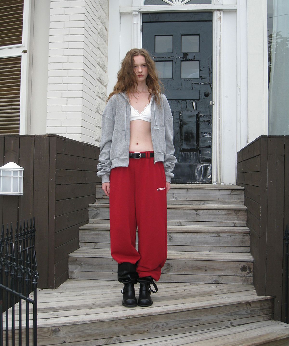어패럴아카이브(APPAREL ARCHIVE) Slice waffle hoodie zip-up - Gray