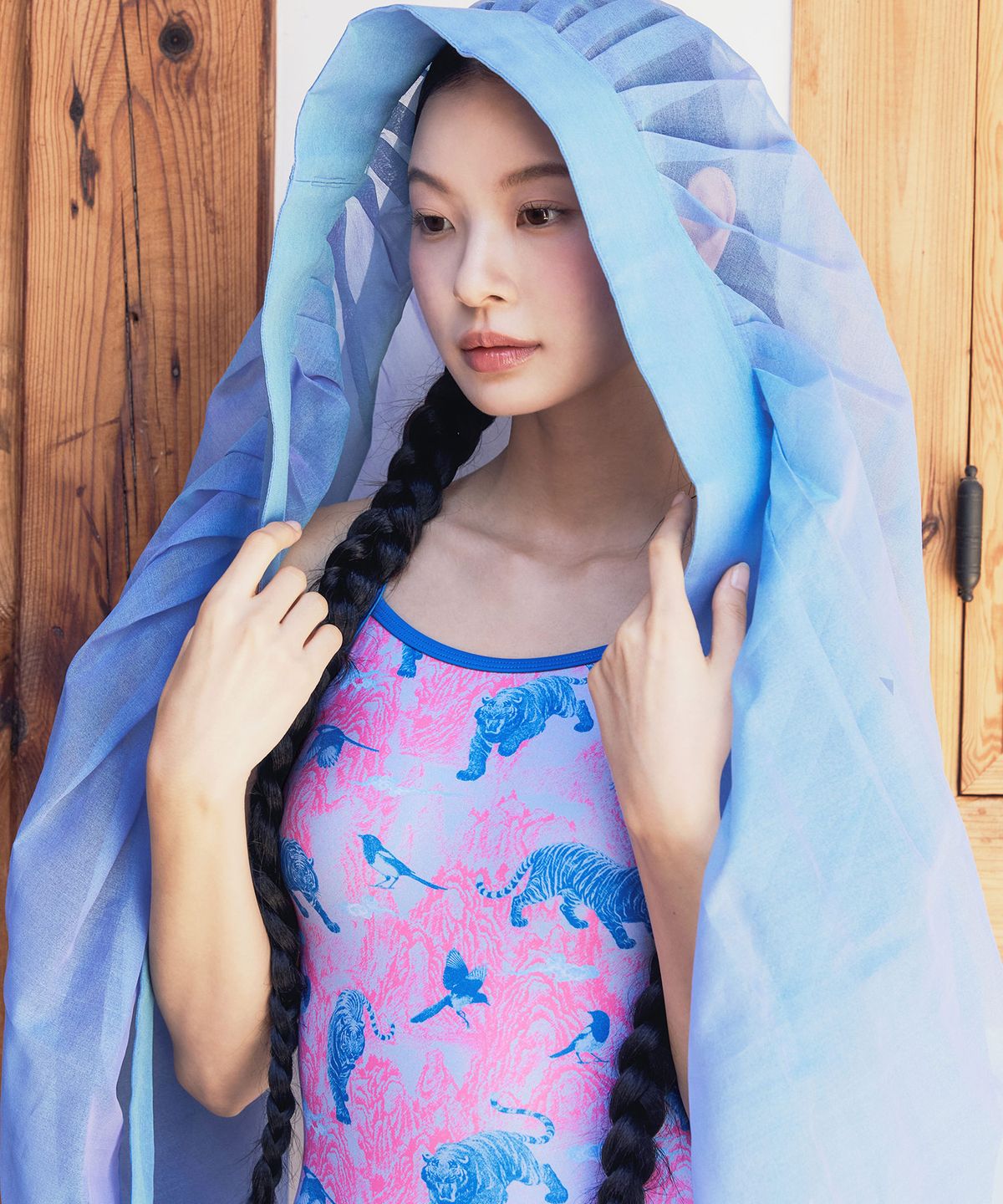 키치피치(KITSCHPITCH) 작호 브이백 원피스 수영복 핫핑크 [KG3LST007]