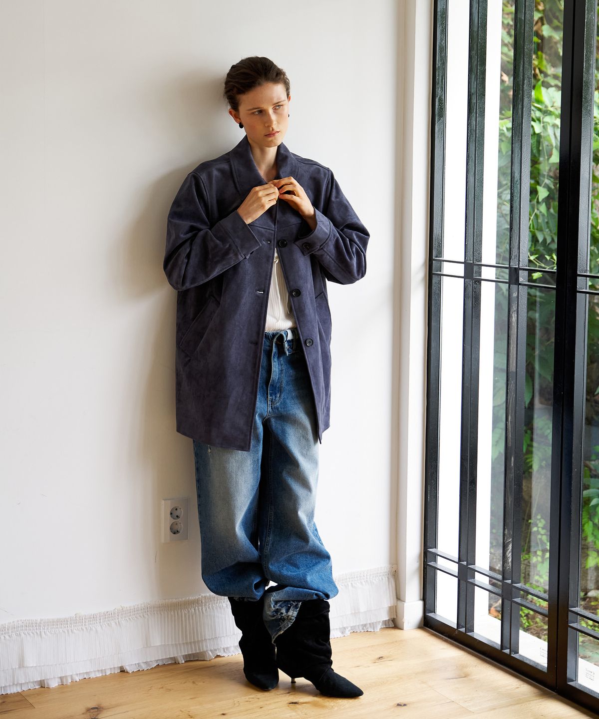 스르비(SELEVER) Fold Over Wide Denim Pants