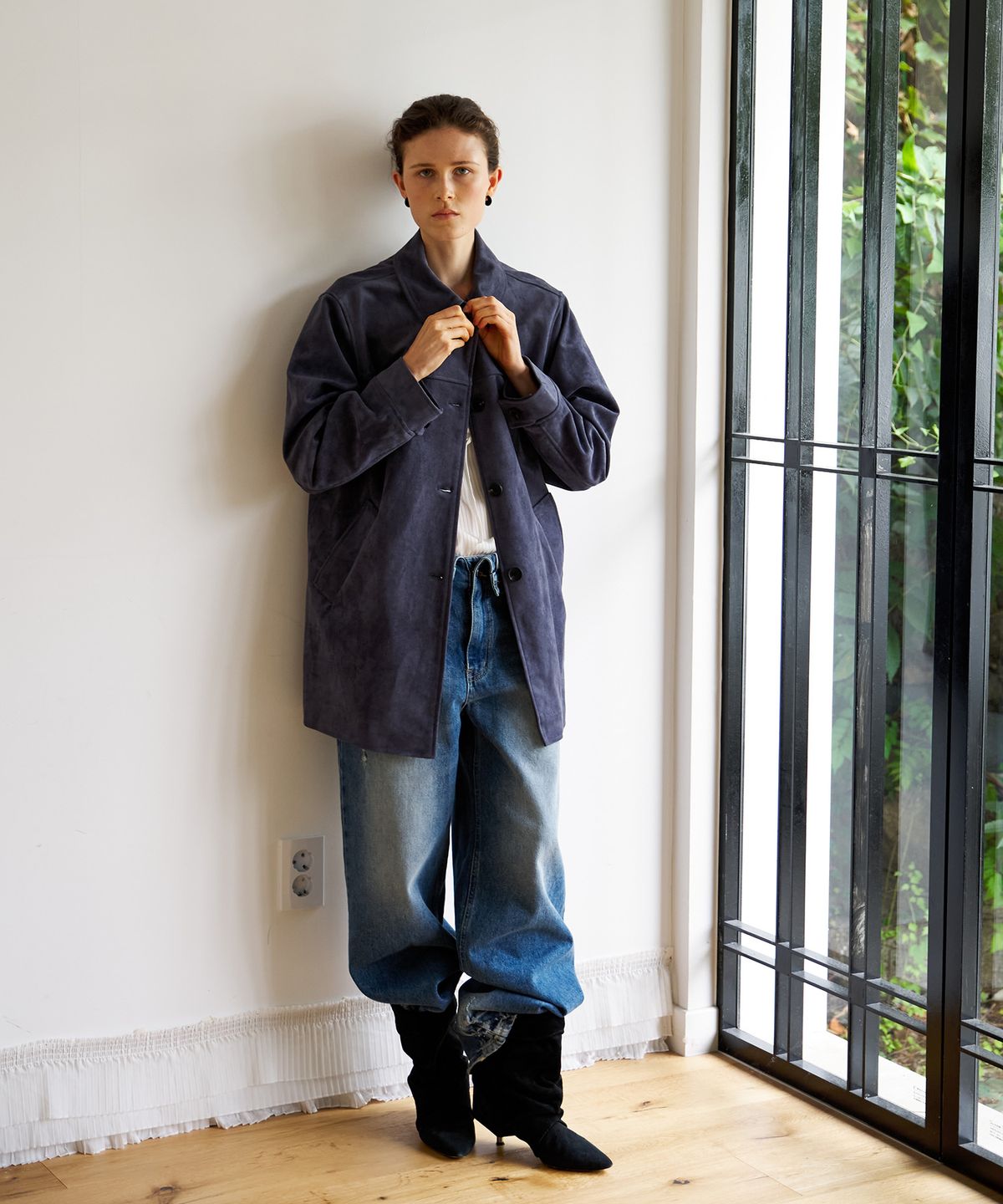 스르비(SELEVER) Fold Over Wide Denim Pants
