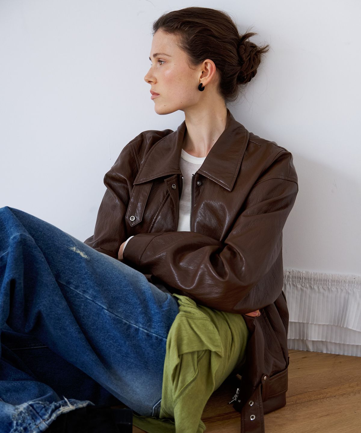 스르비(SELEVER) Fold Over Wide Denim Pants
