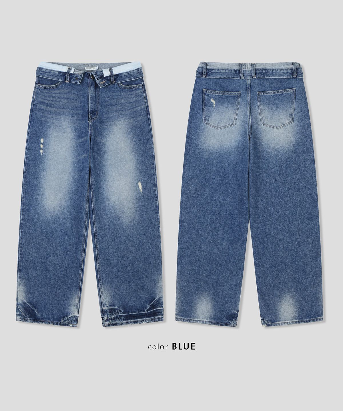 스르비(SELEVER) Fold Over Wide Denim Pants