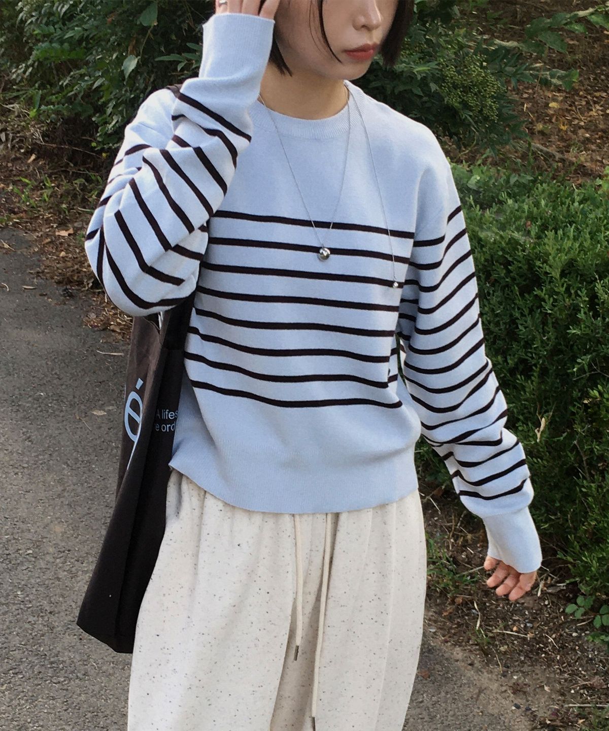 엘무드 우먼(LMOOD WOMEN) MARINE Wool Cotton Stripe Pullover Knit Sky Blue