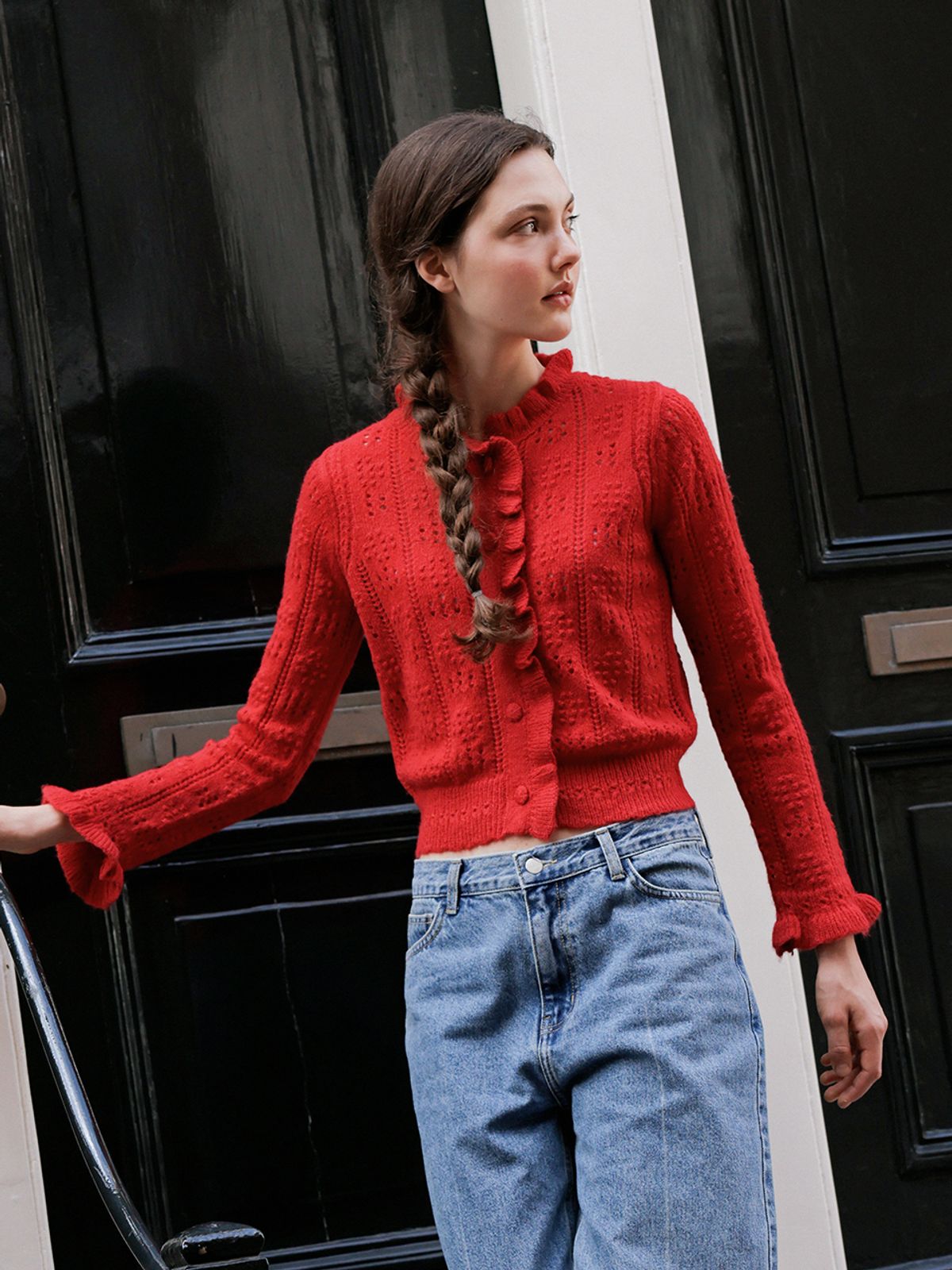 랭앤루(LANGNLU) CELLY Frill Cardigan(셀리)_RED