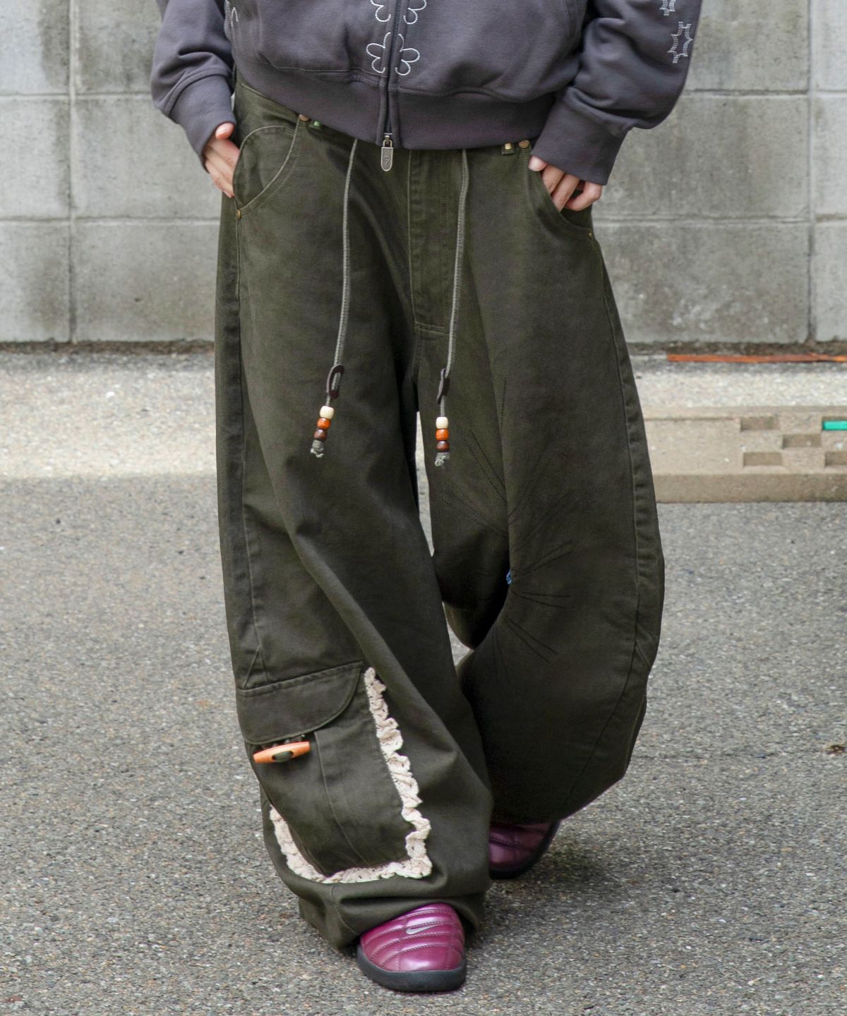 루나키후(RuNaKi'Hu') WXP104 츠기타비 레이스 벌룬 팬츠 (KHAKI)