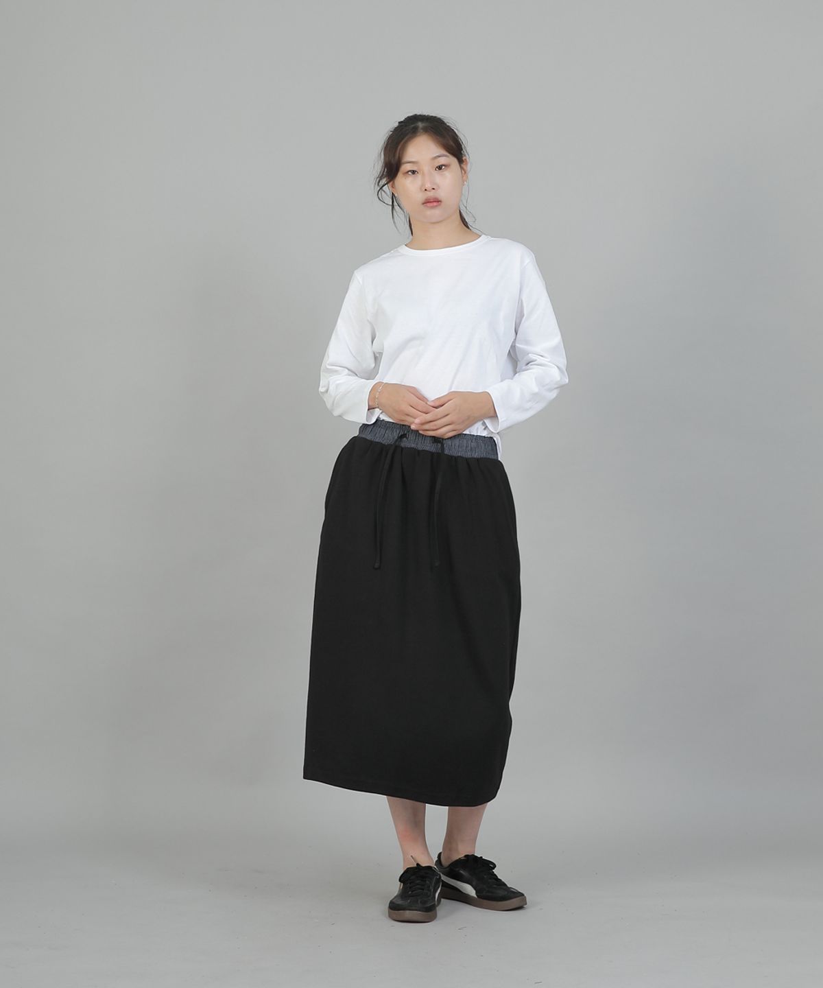 세인트크루(SAINTCREW) 웜 기모 H라인 롱스커트 HWL-1312 라이트인디고 블랙