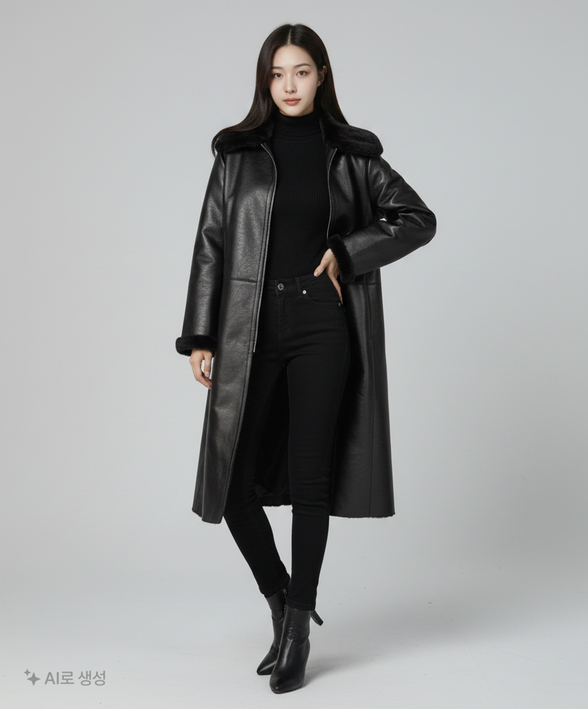 몽돌(MONGDOL) 퍼 롱무스탕 블랙 MDJK016BLACK FREE