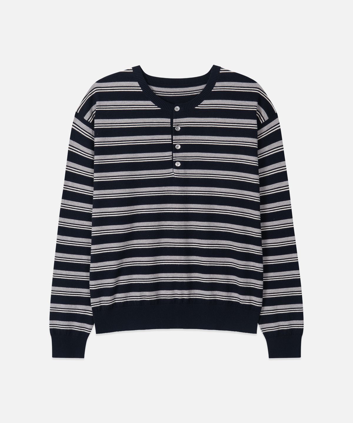 드로우핏(DRAW FIT) 워셔블 스트라이프 헨리넥 니트 [NAVY]