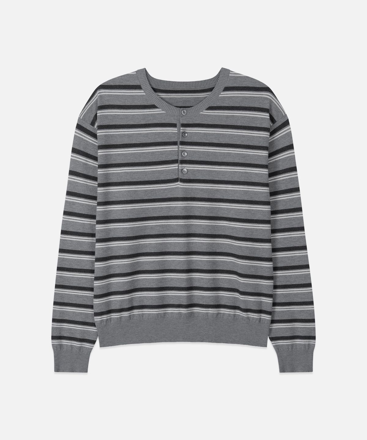 드로우핏(DRAW FIT) 워셔블 스트라이프 헨리넥 니트 [MELANGE GREY]