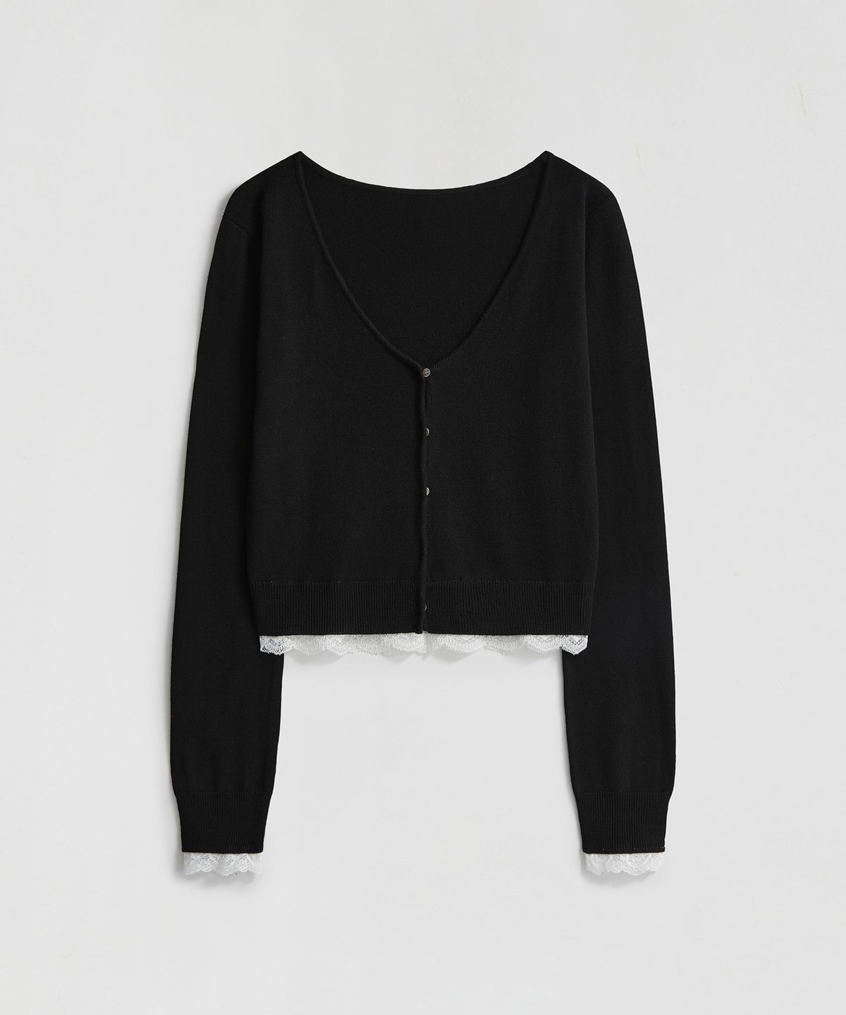 엘무드 우먼(LMOOD WOMEN) BELIN Lace-Layered Cardigan Black