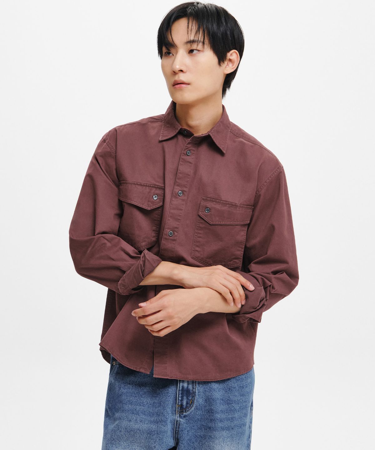 인템포무드(INTEMPOMOOD) 메이슨 투 포켓 셔츠_와인