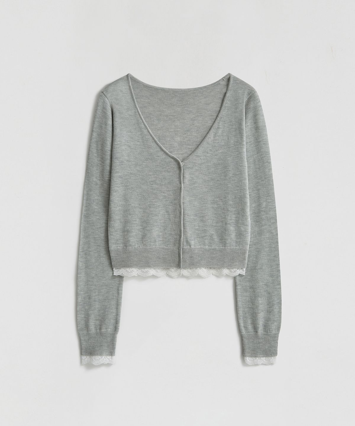 엘무드 우먼(LMOOD WOMEN) BELIN Lace-Layered Cardigan Heather Grey