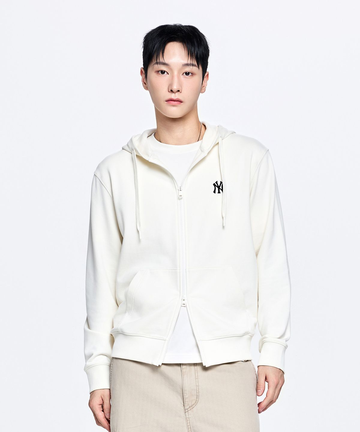엠엘비(MLB) 베이직 스몰로고 후드집업 NY (Cream)