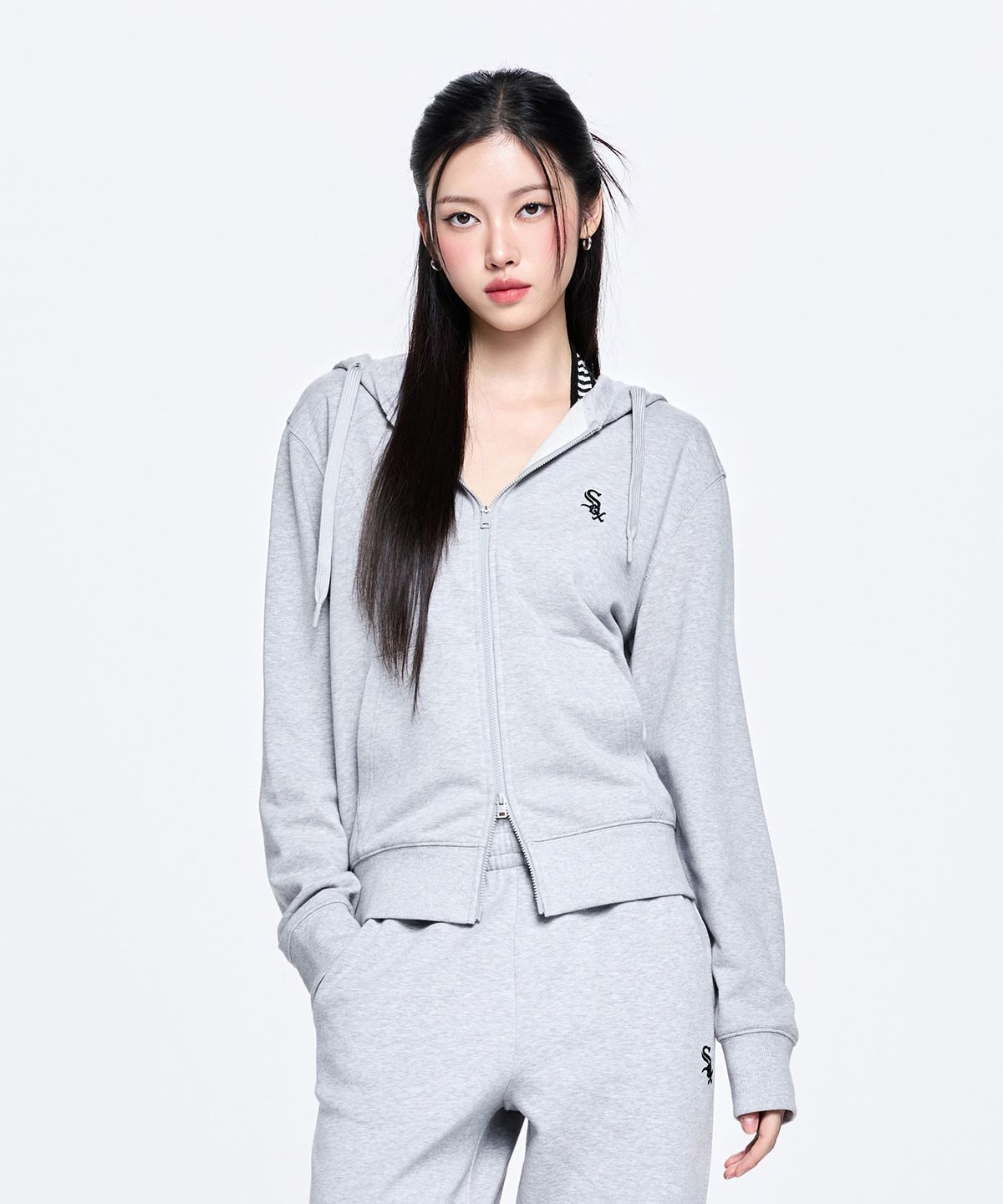 엠엘비(MLB) 베이직 스몰로고 후드집업 CHW (Melange Grey)