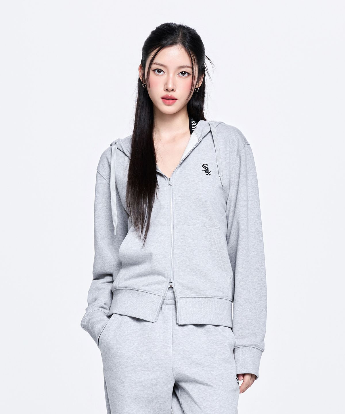 엠엘비(MLB) 베이직 스몰로고 후드집업 CHW (Melange Grey)