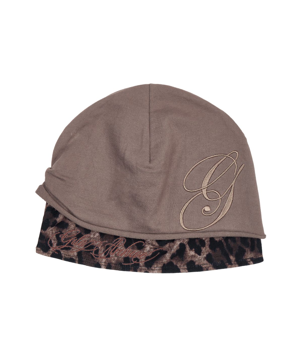 길라아카이브(GILAARCHIVE) LAYERED LEOPARD BEANIE_KHAKI