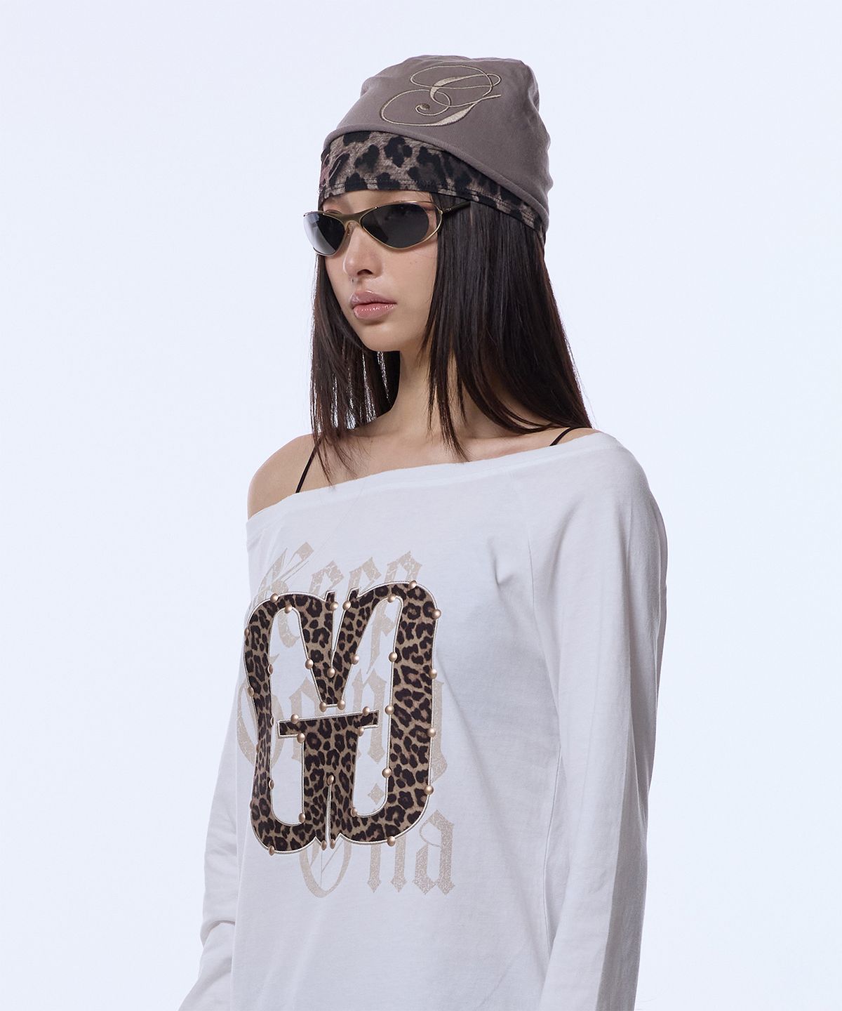 길라아카이브(GILAARCHIVE) LAYERED LEOPARD BEANIE_KHAKI