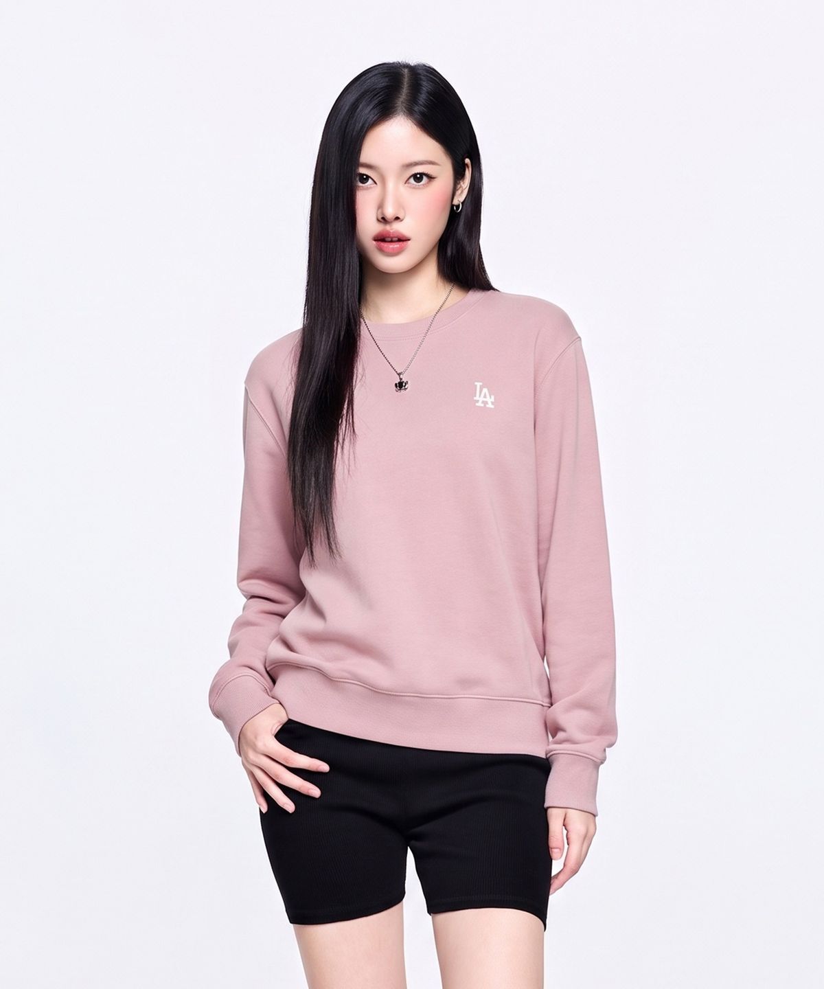 엠엘비(MLB) 베이직 스몰로고 맨투맨 LA (Mg.Pink)