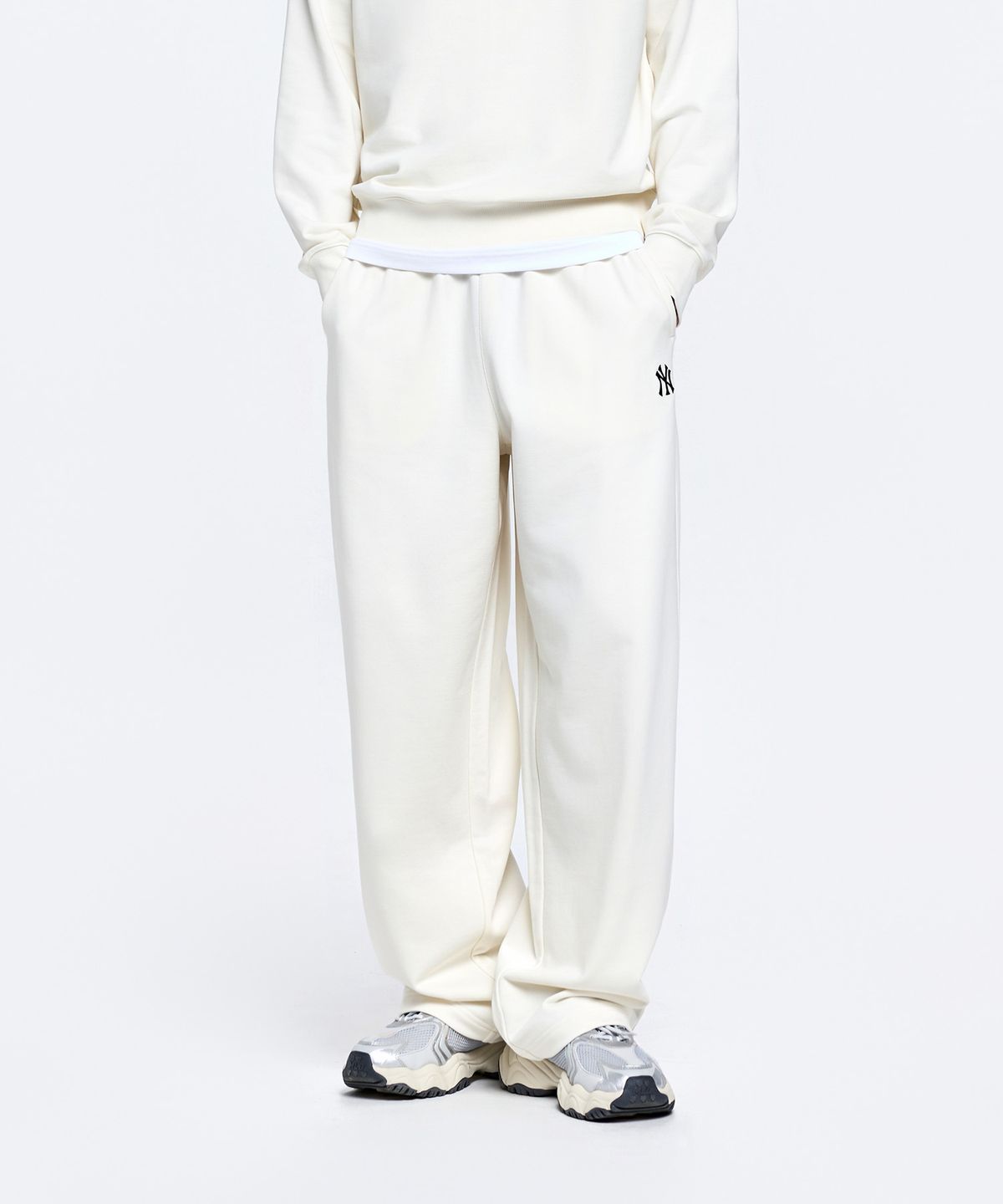 엠엘비(MLB) 베이직 스몰로고 와이드 팬츠 NY (Cream)