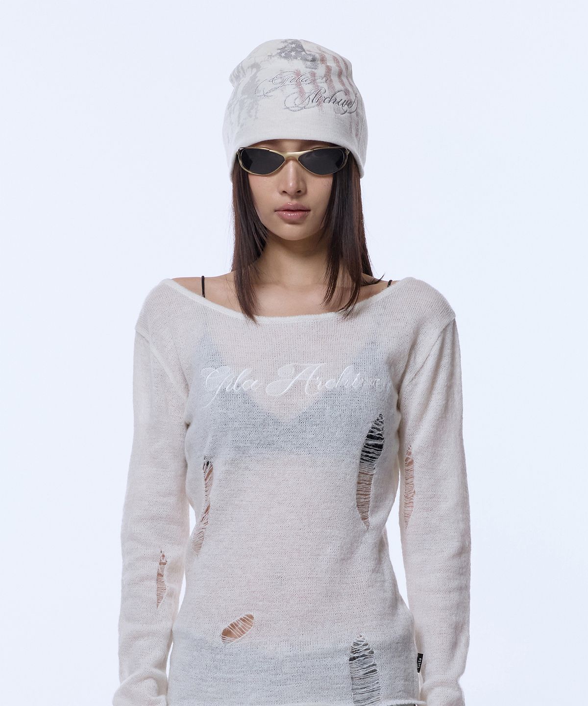 길라아카이브(GILAARCHIVE) USA LETTERING LOGO BEANIE_WHITE