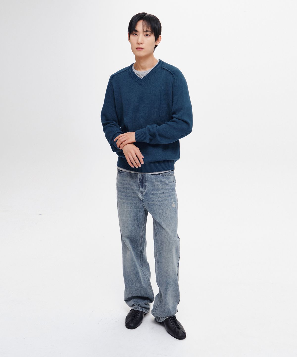 인템포무드(INTEMPOMOOD) 와이드 립 브이넥 니트 : 4컬러