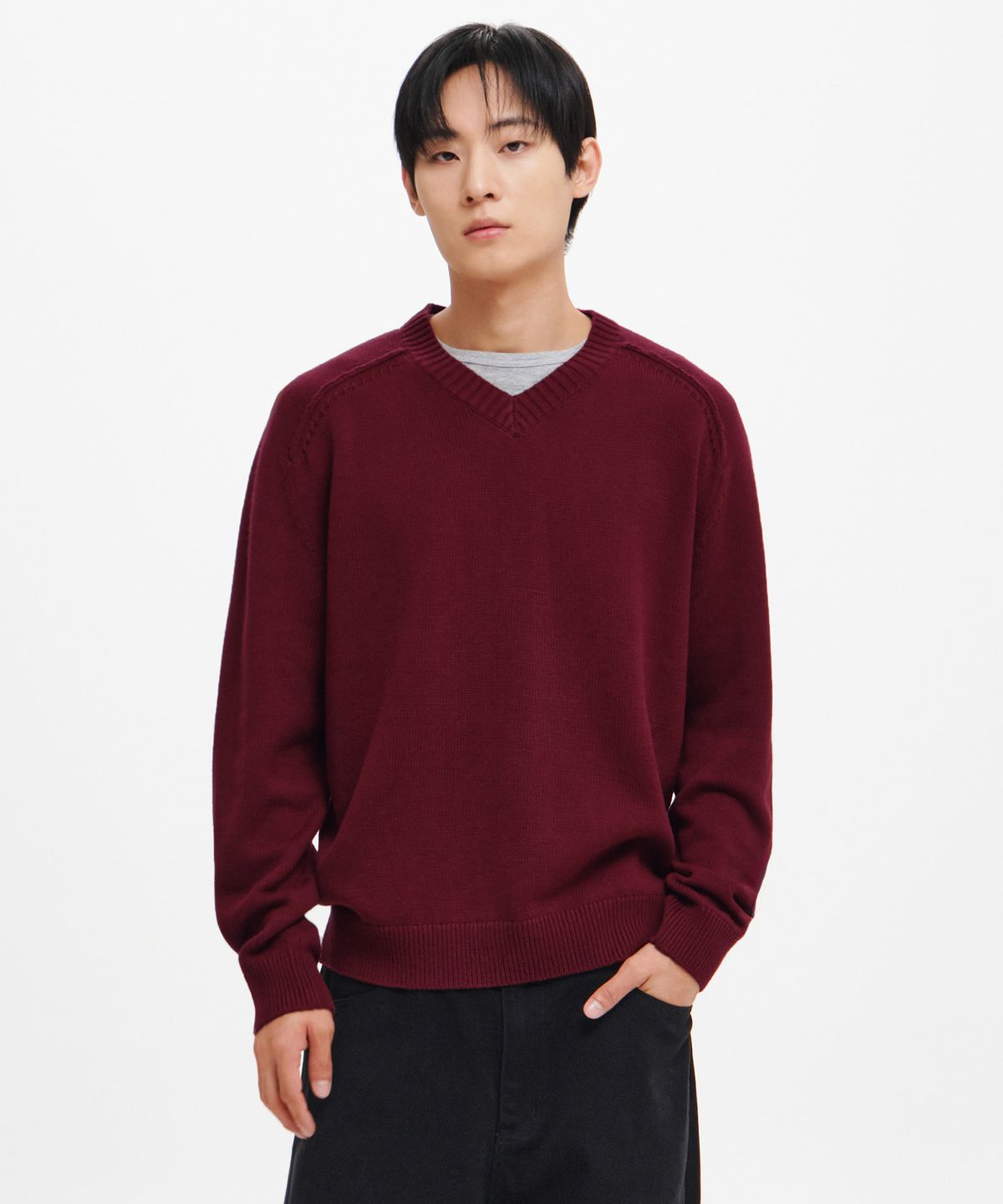인템포무드(INTEMPOMOOD) 와이드 립 브이넥 니트 : 4컬러