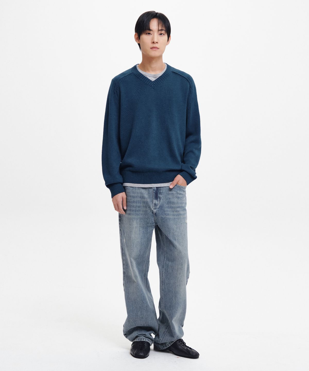 인템포무드(INTEMPOMOOD) 와이드 립 브이넥 니트 : 4컬러