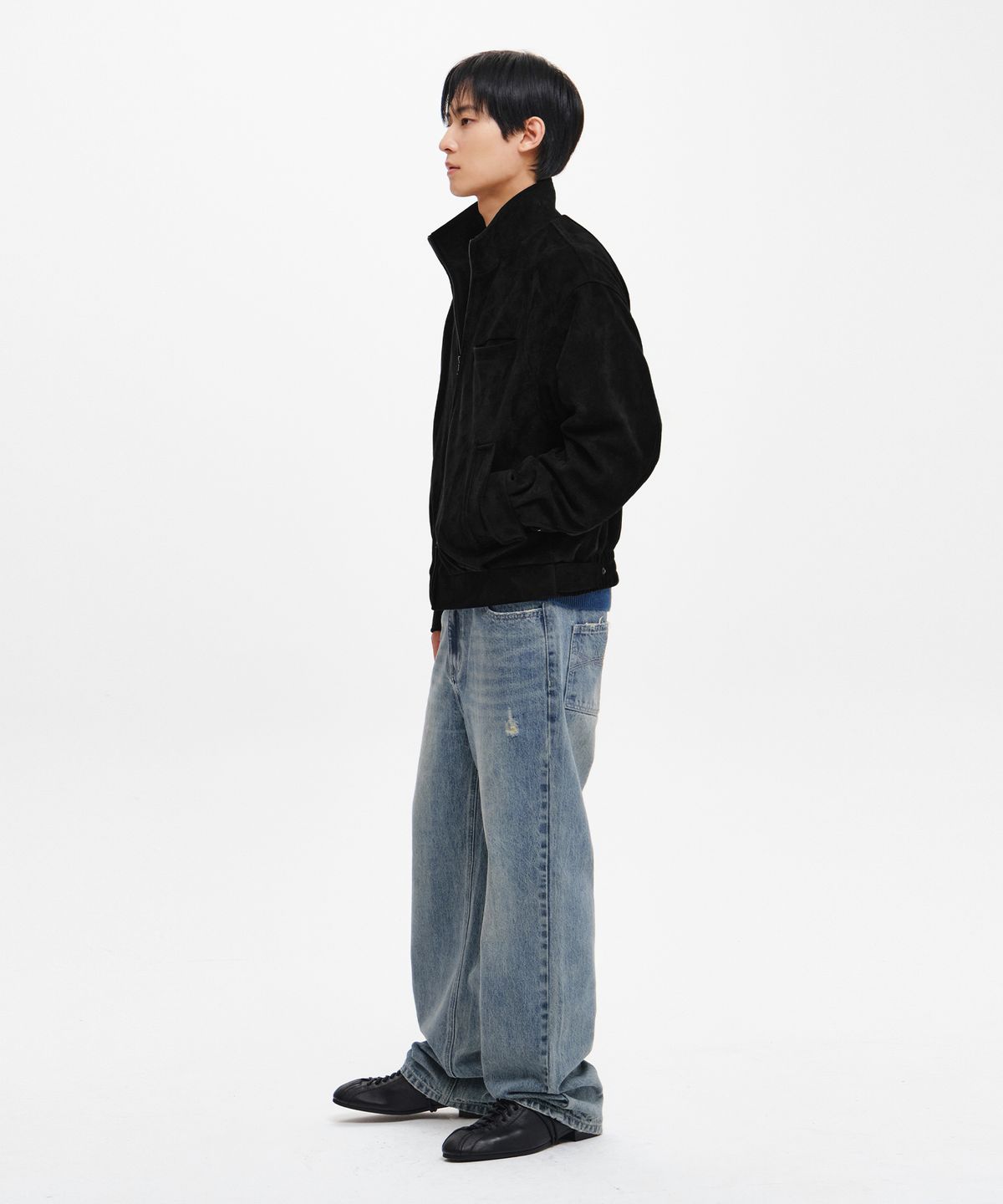 인템포무드(INTEMPOMOOD) 하이넥 스웨이드 재킷_블랙