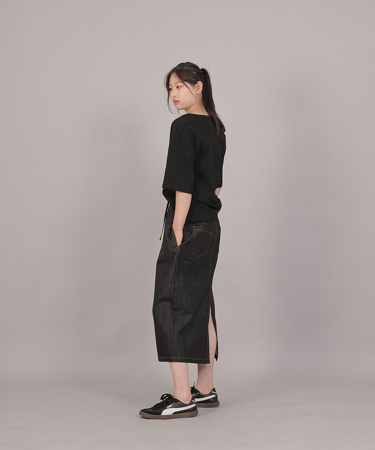 세인트크루(SAINTCREW) H라인 와이드 롱스커트 HWB-1313 데님 블랙