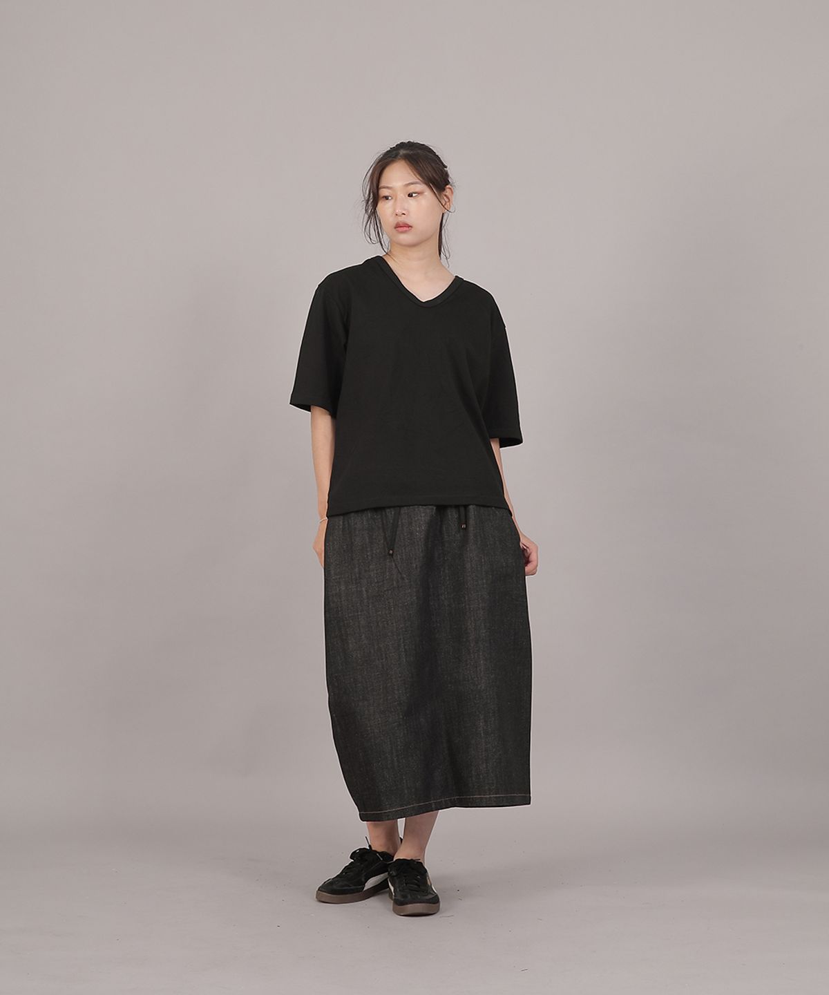세인트크루(SAINTCREW) H라인 와이드 롱스커트 HWB-1313 데님 블랙