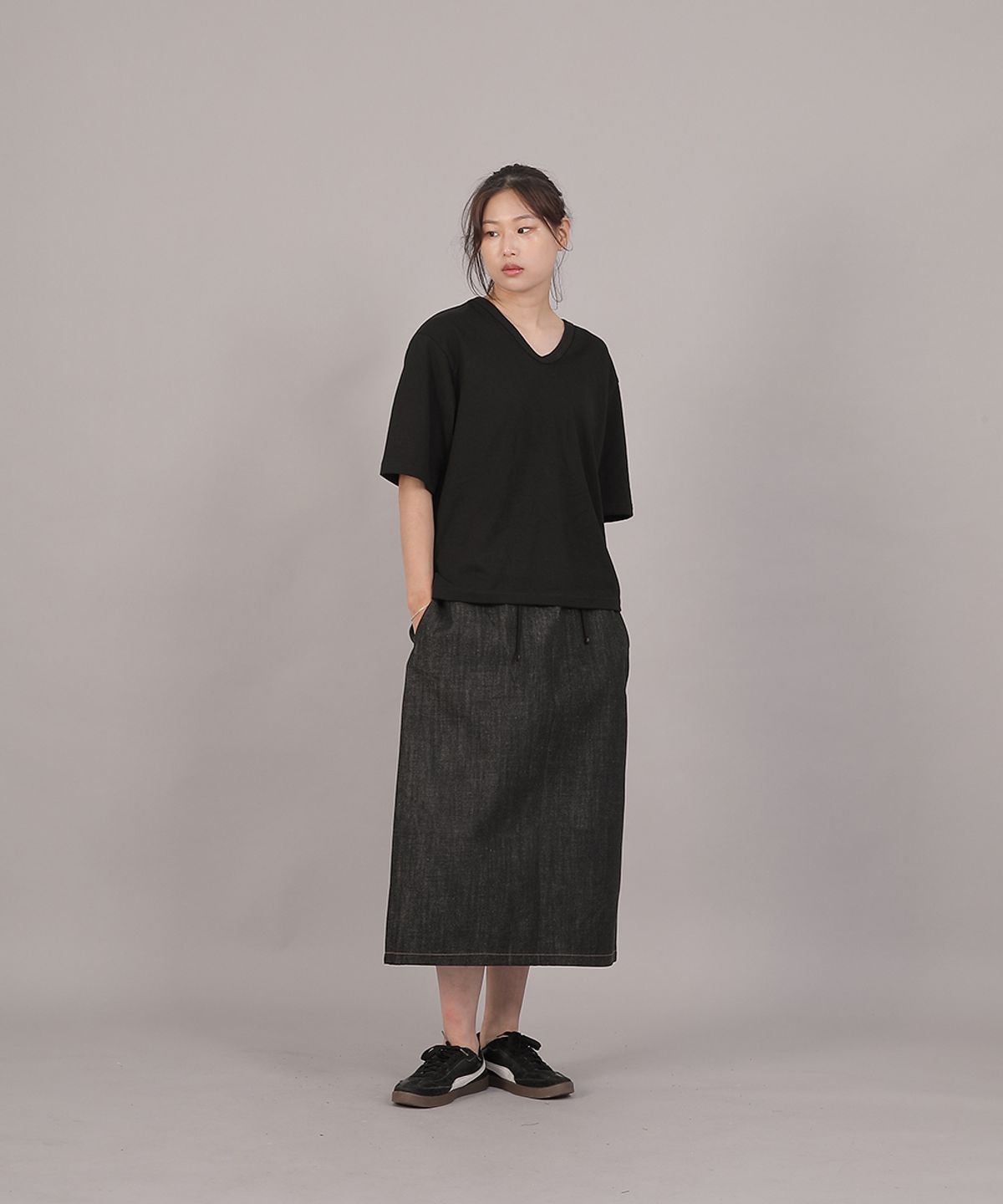 세인트크루(SAINTCREW) H라인 와이드 롱스커트 HWB-1313 데님 블랙
