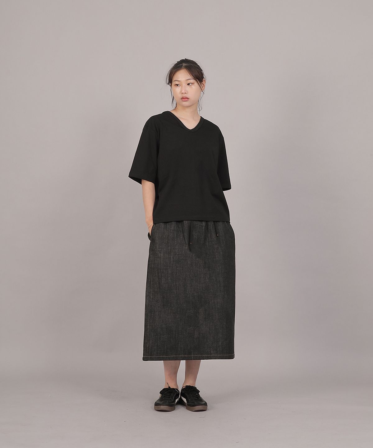 세인트크루(SAINTCREW) H라인 와이드 롱스커트 HWB-1313 데님 블랙