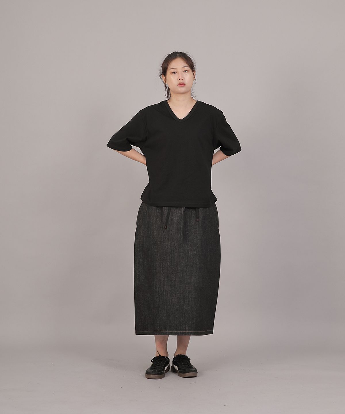 세인트크루(SAINTCREW) H라인 와이드 롱스커트 HWB-1313 데님 블랙