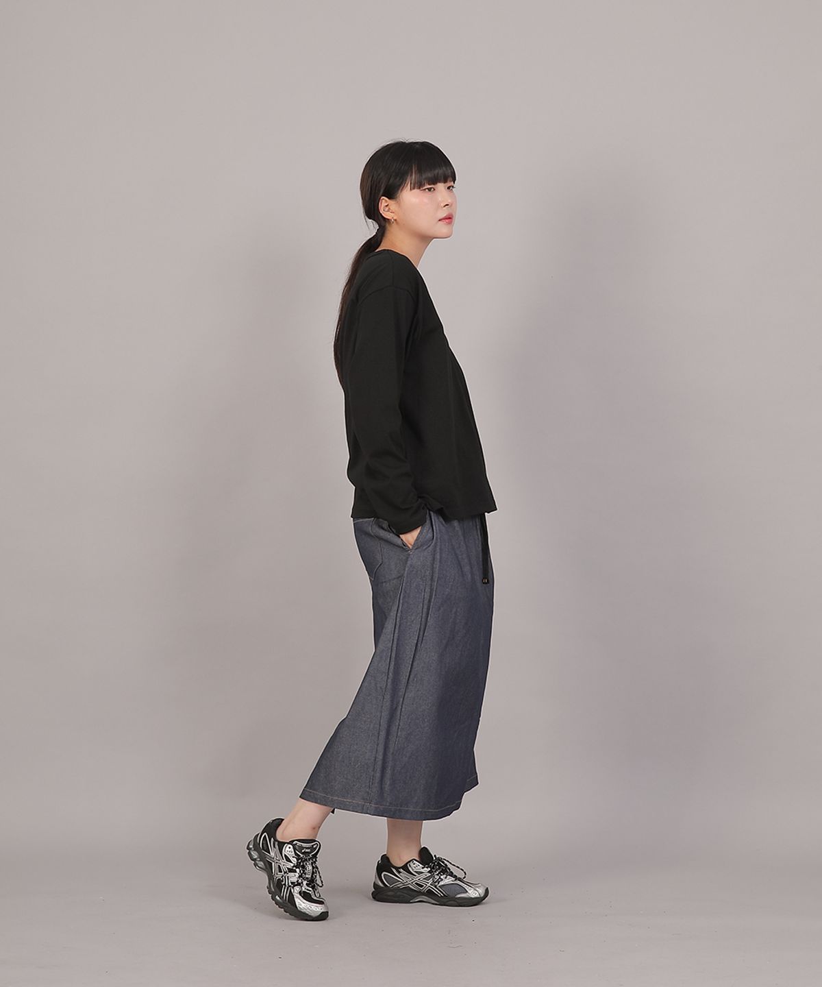 세인트크루(SAINTCREW) H라인 와이드 롱스커트 HWB-1313 데님 라이트인디고