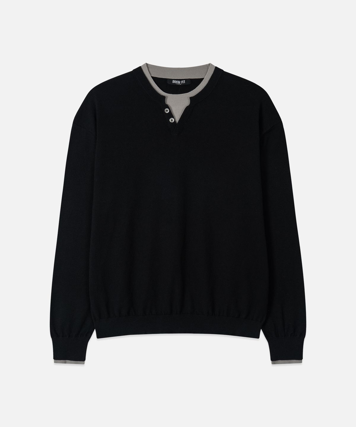 드로우핏(DRAW FIT) 더블 레이어드 소프트 헨리넥 니트 [BLACK]