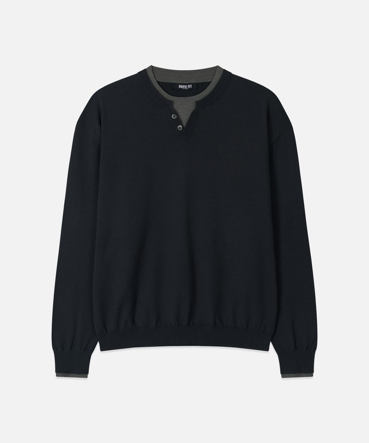 드로우핏(DRAW FIT) 더블 레이어드 소프트 헨리넥 니트 [NAVY]