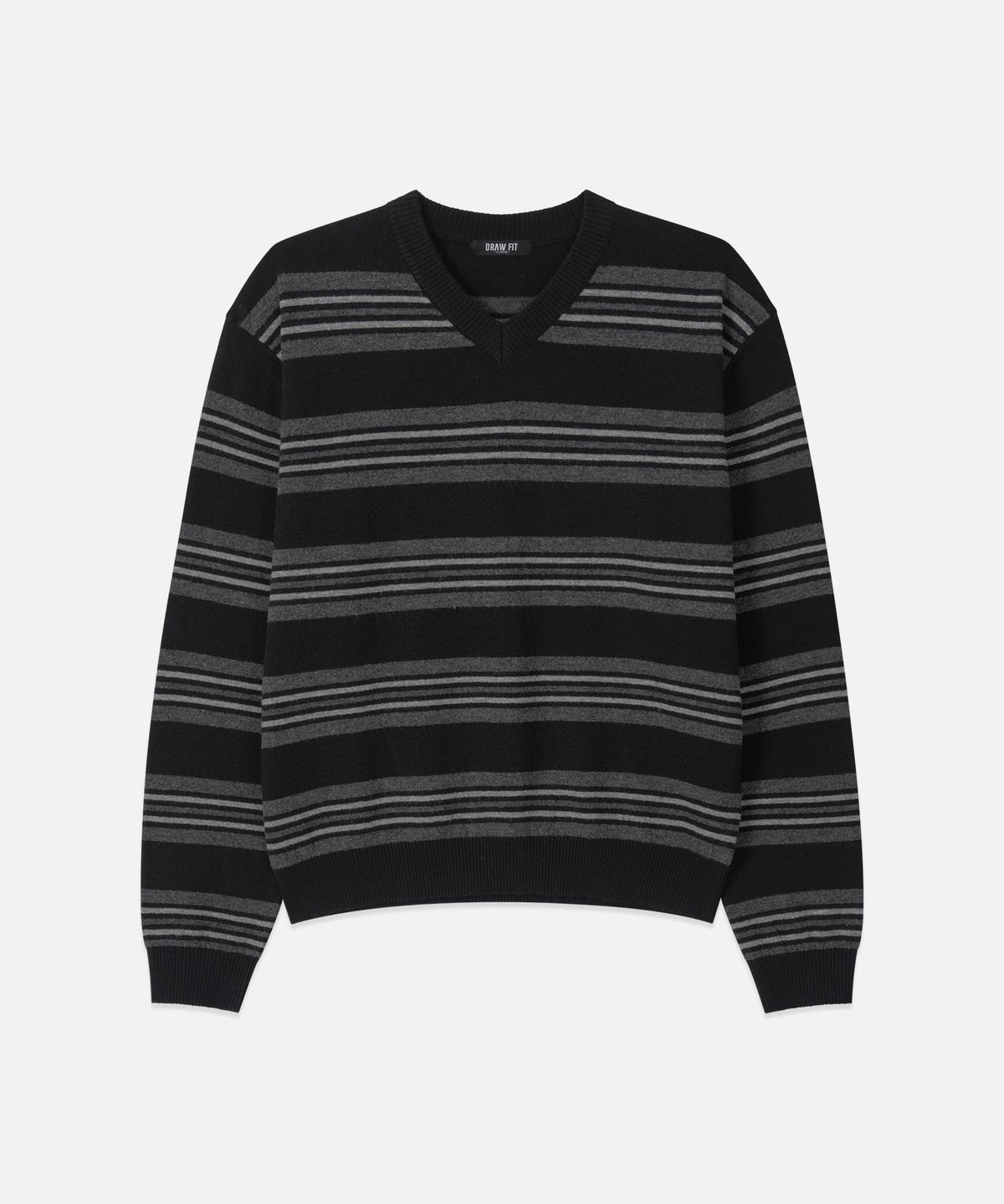 드로우핏(DRAW FIT) 브러쉬드 스트라이프 브이넥 니트 [BLACK]