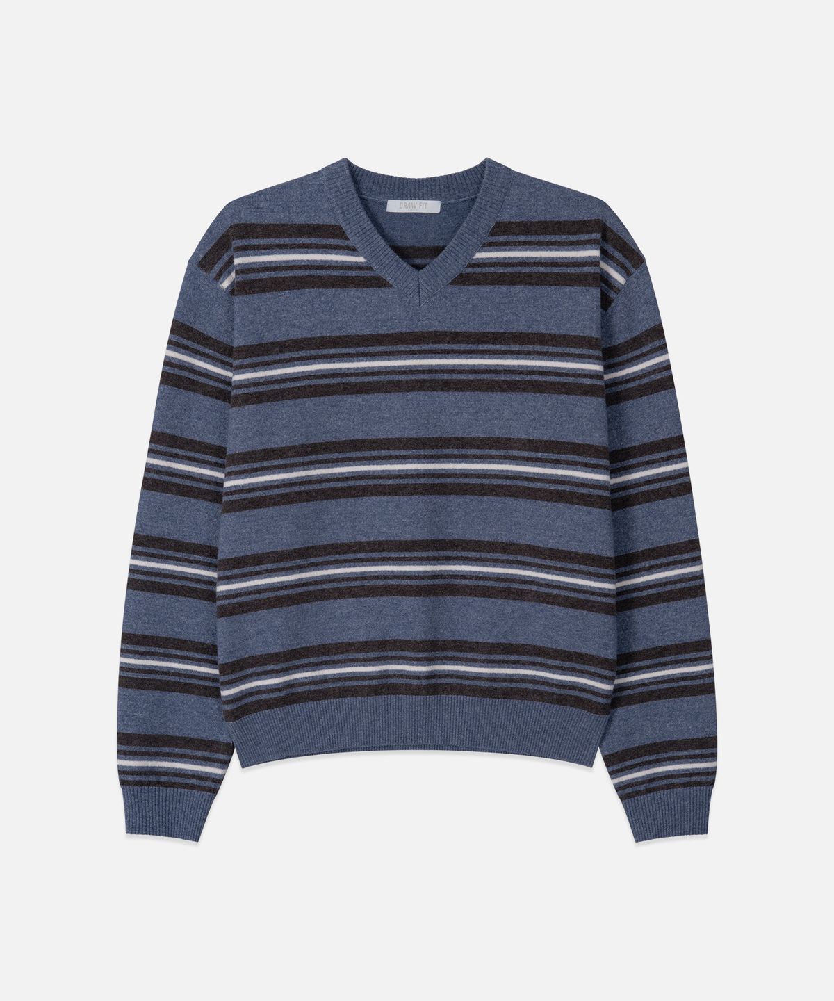 드로우핏(DRAW FIT) 브러쉬드 스트라이프 브이넥 니트 [BLUE]