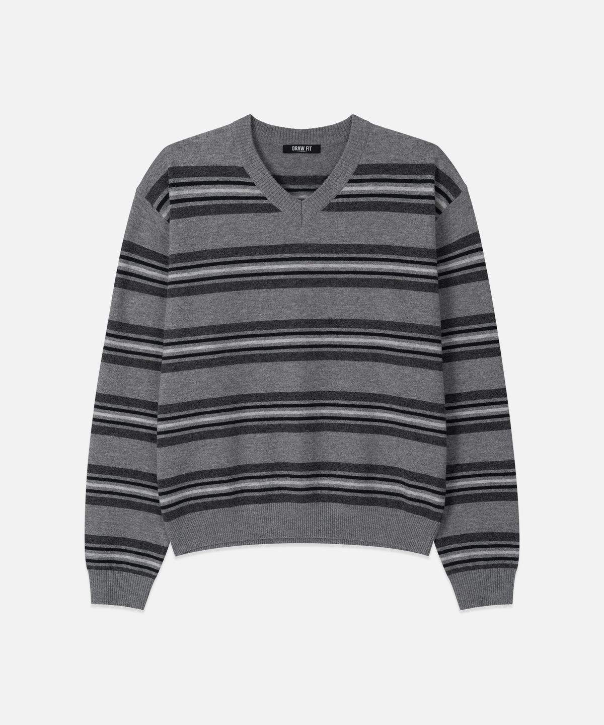 드로우핏(DRAW FIT) 브러쉬드 스트라이프 브이넥 니트 [GREY]