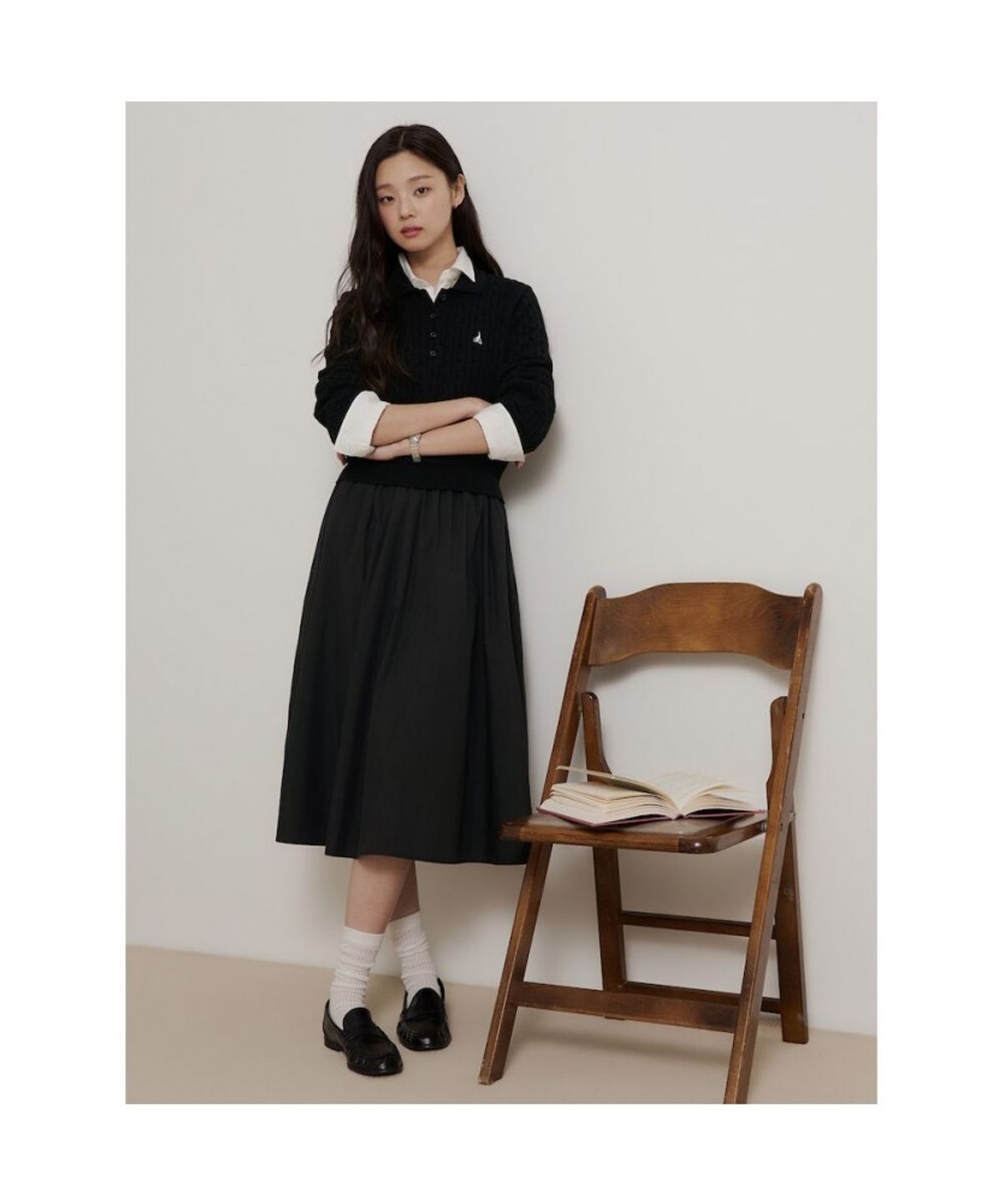 빈폴 레이디스(BEANPOLE LADIES) 케이블 니트 원피스  블랙 (BF685UC015)